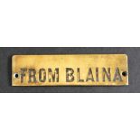 Railwayana - A brass signal box shelfplate "FROM BLAINA", 11.6 x 3.