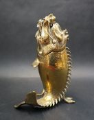 A Chinese bronze dragon-fish form censer, the censer is cast with a fish-form body,