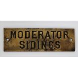 Railwayana - A brass signal box shelfplate "MODERATOR SIDINGS", 12.