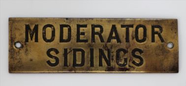 Railwayana - A brass signal box shelfplate "MODERATOR SIDINGS", 12.