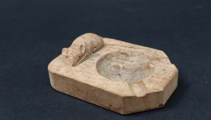 A Mouseman oak ashtray by Robert 'MOUSEMAN' Thompson with an ash well,