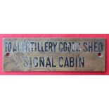 Railwayana - A brass signal box shelfplate "TO ABERTILLERY GOODS SHED SIGNAL CABIN", 12 x 3.