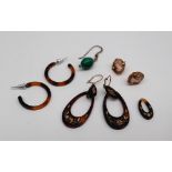 A pair of tortoiseshell and gold and silver pique work drop earrings,