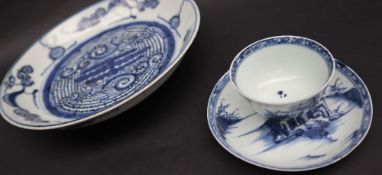 A Nanking cargo blue and white porcelain tea bowl and saucer,