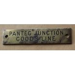 Railwayana - A brass signal box shelfplate "PANTEG JUNCTION GOODS LINE", 10.2 x 2.