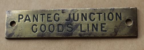 Railwayana - A brass signal box shelfplate "PANTEG JUNCTION GOODS LINE", 10.2 x 2.