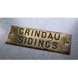 Railwayana - A brass signal box shelfplate "CRINDAU SIDINGS", 11.9 x 3.
