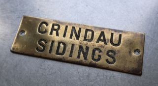 Railwayana - A brass signal box shelfplate "CRINDAU SIDINGS", 11.9 x 3.