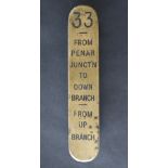 Railwayana - A brass signal lever plate - "33 - FROM PENAR JUNCT'N TO DOWN BRANCH - FROM UP BRANCH"