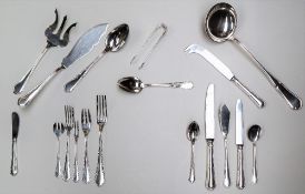 An extensive French plated white metal flatware service, marked 84, 60, 12,