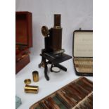 A J Swift & Son, London, black lacquer and brass monocular microscope,