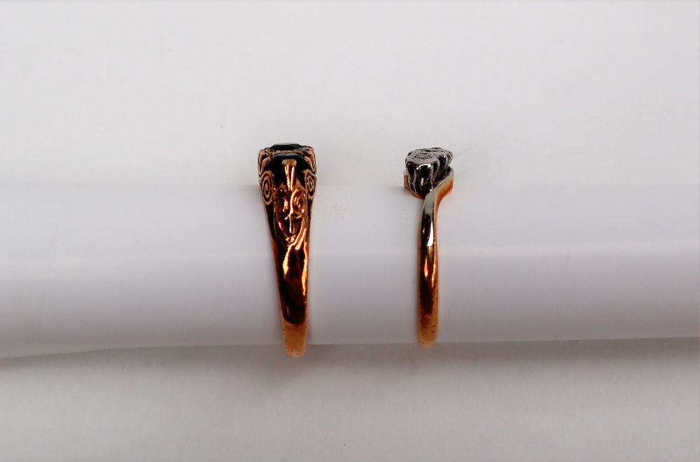 An 18ct gold three stone diamond ring, together with a sapphire and diamond ring, - Image 2 of 5