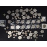 A collection of pre 1920 white metal British coins including half crowns, 3d, sixpence,