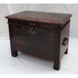 A French provincial jointed oak coffer / strong box,