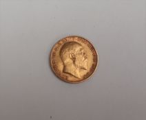 An Edward VII gold half sovereign,