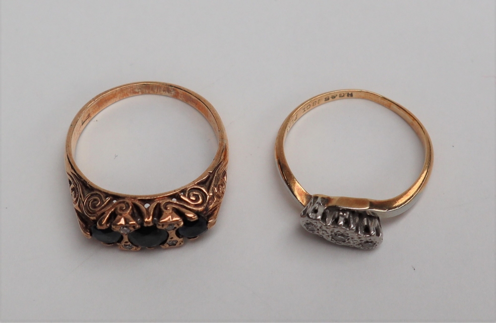 An 18ct gold three stone diamond ring, together with a sapphire and diamond ring, - Image 4 of 5