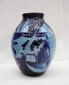 A Moorcroft pottery limited edition vase decorated in the Blue Lagoon pattern, signed Paul Hilditch,