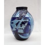 A Moorcroft pottery limited edition vase decorated in the Blue Lagoon pattern, signed Paul Hilditch,