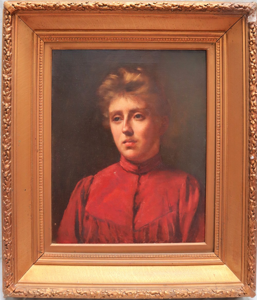 19th Century British School Head and shoulders portrait of a lady Oil on canvas 49.