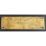 A brass plaque for Savage & Parsons Ltd, Watford Herts, 1939/40, Serial No.