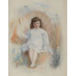 Lavis Portrait of a young lady seated in a shell Watercolour and body colour on a porcelain
