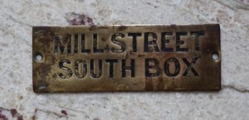 Railwayana - A brass signal box shelfplate "MILL STREET SOUTH BOX", 11.8 x 4.