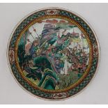 A Cantonese porcelain charger, decorated with warriors amongst trees,
