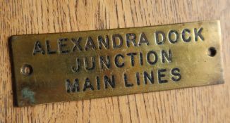 Railwayana - A brass signal box shelfplate "ALEXANDRA DOCK JUNCTION MAIN LINES", 11.9 x 3.