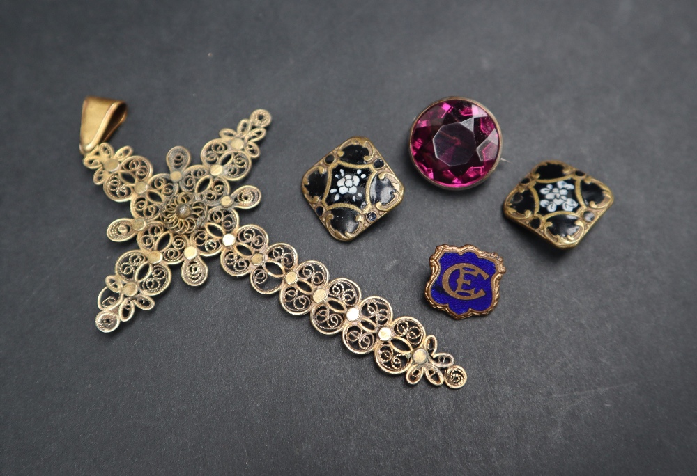 A pair of Pietra Dura panels depicting snow drops, together with French enamel buttons, - Image 2 of 6