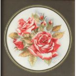 Hywel Harries Red Roses Watercolour Signed and dated '90 19cm diameter