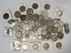 A Collection of British white metal coins dating from 1920 to 1946, including half crowns, 3d coins,