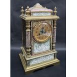 A French champleve enamel and pate sur pate decorated mantle clock, of architectural form,