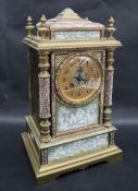 A French champleve enamel and pate sur pate decorated mantle clock, of architectural form,