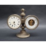 A late 19th century desk clock and barometer,