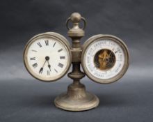 A late 19th century desk clock and barometer,