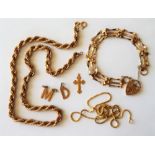 A 9ct gold graduated rope twist necklace, 41cm long together with a 9ct gold box link necklace,