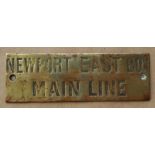Railwayana - A brass signal box shelfplate "NEWPORT EAST BOX MAIN LINE", 12.