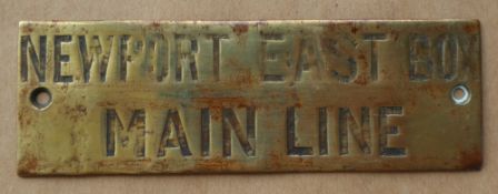 Railwayana - A brass signal box shelfplate "NEWPORT EAST BOX MAIN LINE", 12.