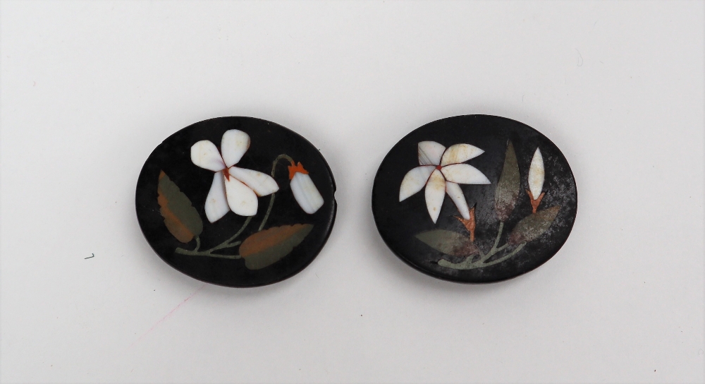 A pair of Pietra Dura panels depicting snow drops, together with French enamel buttons, - Image 4 of 6