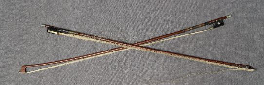 An English silver mounted violin bow by W.E.