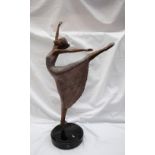 Mario Jason Estrella A ballerina on point with arms raised Bronze with silvered decoration On a