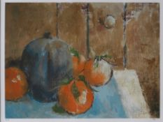 Eve Quarmby Bottle with oranges Initialled Limited edition print No.10/75 33.5 x 44.