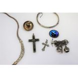 Assorted silver including necklaces, brooches, pendants etc, approximately 57.