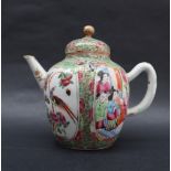 A Cantonese porcelain teapot, decorated with figures,