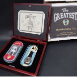 Boxing -The Greatest - A fossil watch, cast with Muhammad Ali to dial, in a tin, in a wooden box,