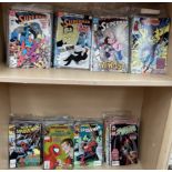 A large collection of Marvel comics including The Complete Spider-Man, Web of Spider-Man,
