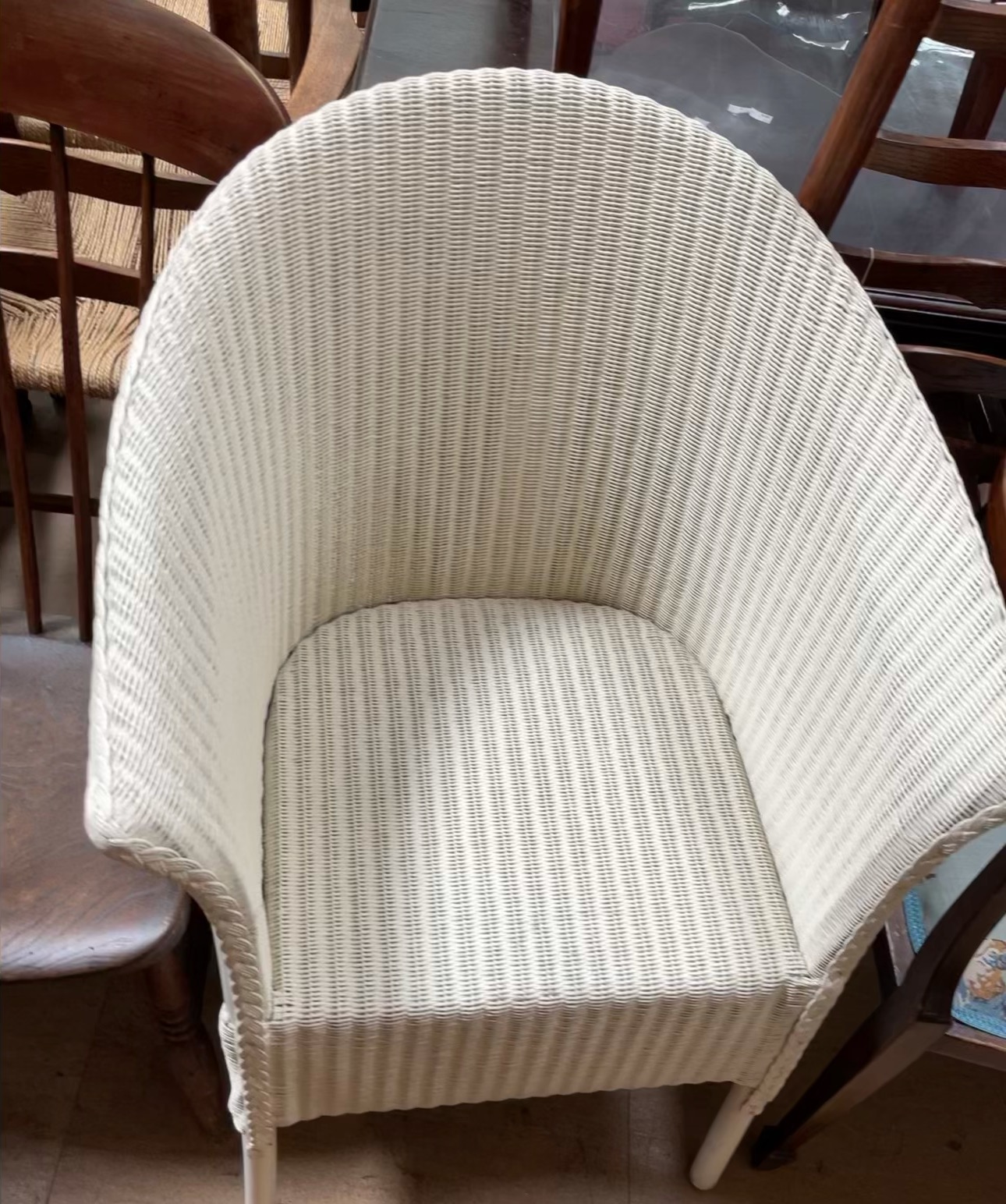 A Lloyd Loom white painted chair together with a stick back elbow chair, - Image 5 of 5