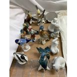 Assorted continental porcelain bird figures together with Lladro polar bear,