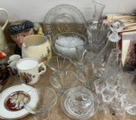 A black leather doctors bag, together with ruby glass bowls, 45's, glasswares,