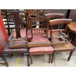 A pair of Regency mahogany bar back dining chairs, together with a pair of Edwardian carved chairs,